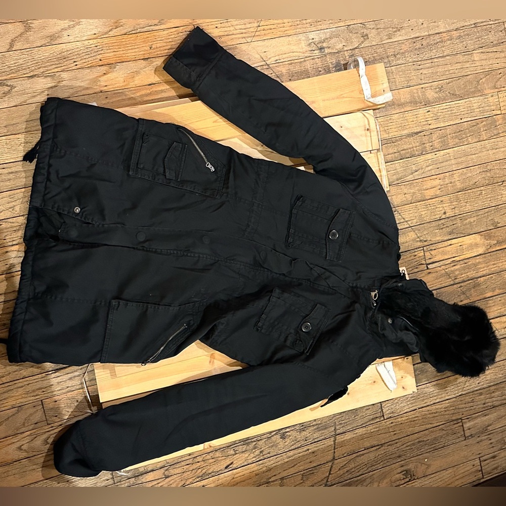 Women's Black Fur Lined Parka Utility Coat